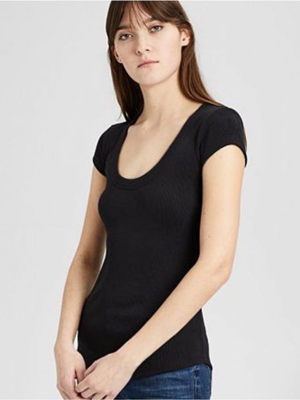 THEORY Ribbed U-Neck Cap Sleeve Tee T Shirt Pima Cotton Modal Closet Staple